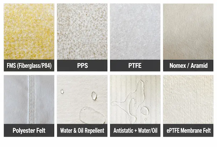 Various dust filter bag media materials Various dust filter bag media materials